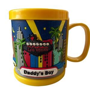 LAS VEGAS Daddy's Boy Plastic 3D PVC Rubber Mug City Scape Yellow Welcome